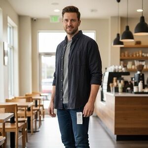 Jack & Jones Large Jornappy Splatter Print Button-Down Shirt, Blue/Red Dots -NWT